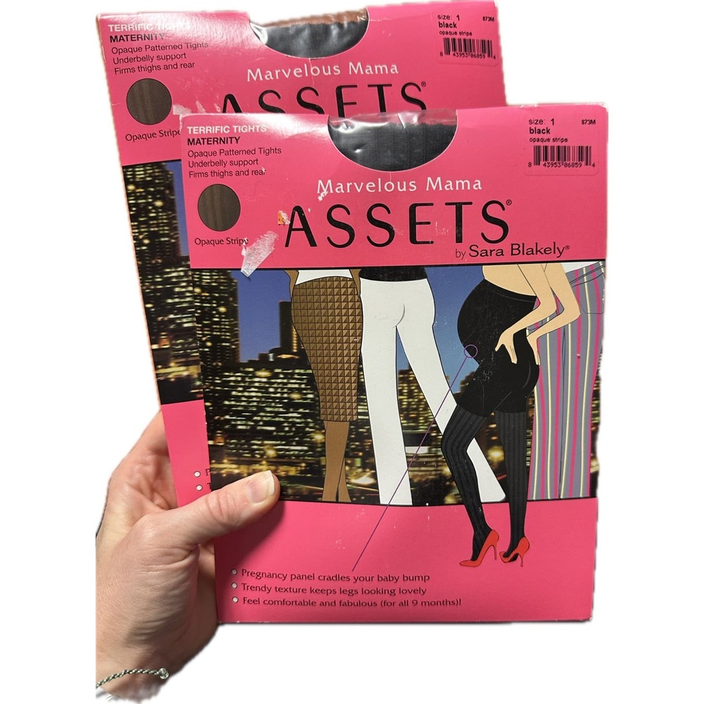 Assets by Sara Blakely Black Opaque Stripe Maternity Tights Size 1